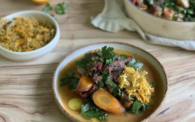 Slow-cooked lamb stew with kale and orange zest